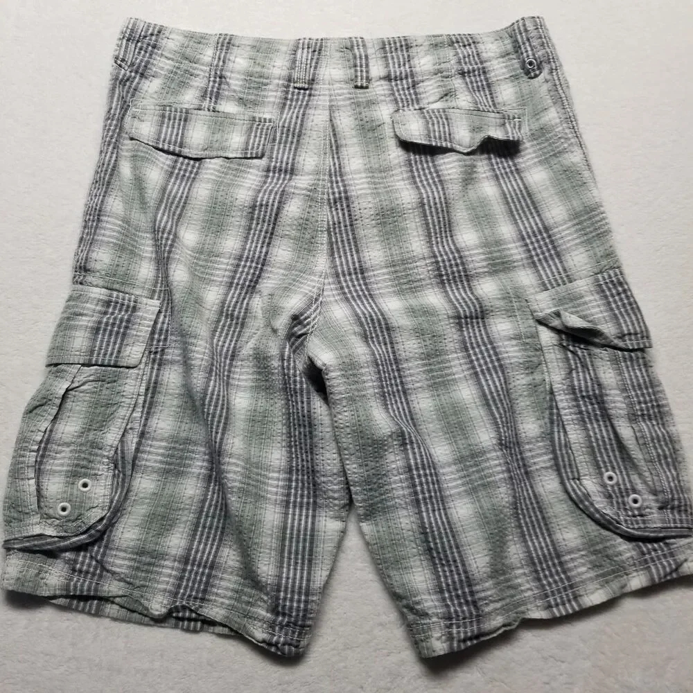 Tommy Bahama Mens 38 Shorts Blue Plaid Seersucker Cargo Beach Relax Resort 11.5